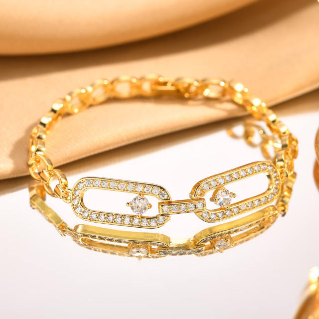 Hot sale diamond gold plated copper chain bracelet