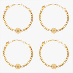 Hiphop stainless steel cuban link chain zodiac symbol bracelet for men