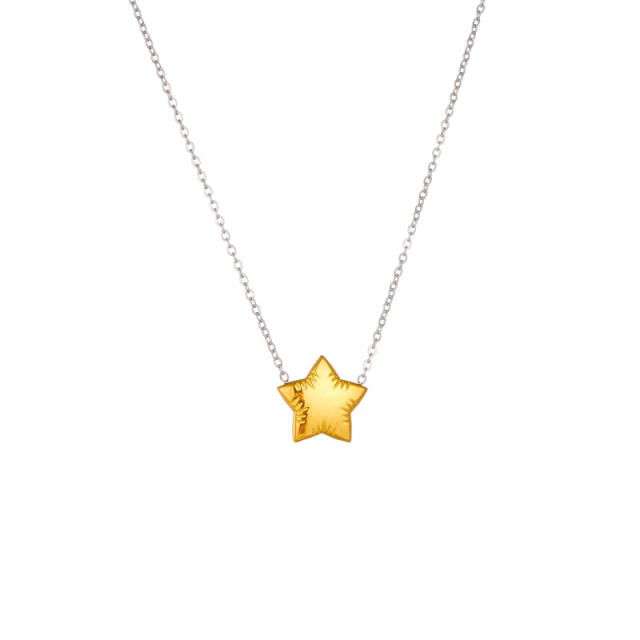 Dainty gold color star heart stainless steel necklace
