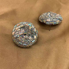 Luxury dark color glass crystal pave setting round shape studs earrings