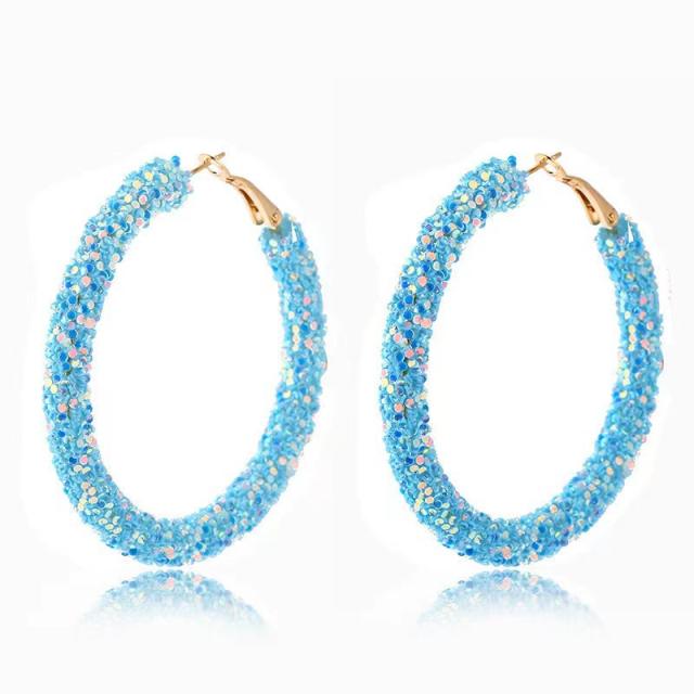 Summer colorful diamond sequins big hoop earrings 5CM