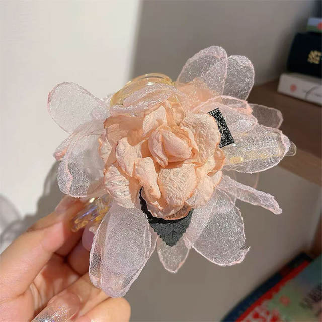 Summer fabric flower hot sale women hair claw clips