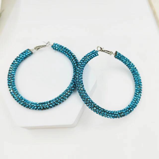 Easy match full diamond colorful big hoop earrings