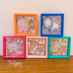 Cute unicorn colorful beaded jewelry bracelet set with display box