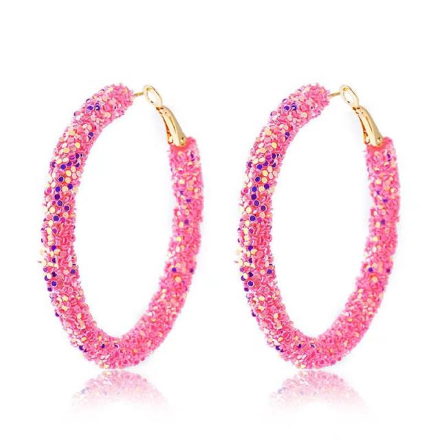 Summer colorful diamond sequins big hoop earrings 5CM