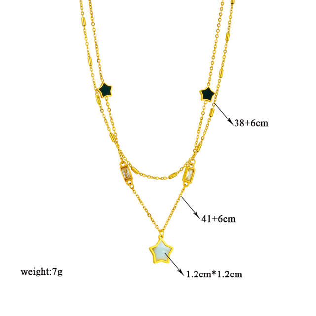 Korean fashion two layer star charm stainless steel necklace