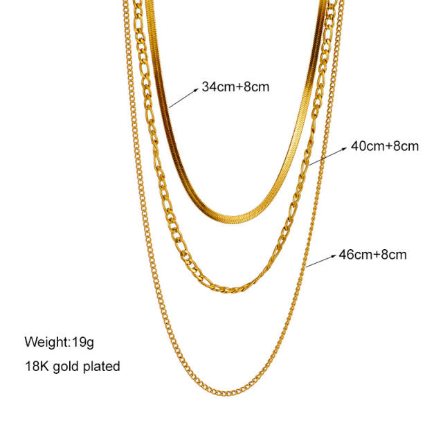 Easy match stainless steel chain three layer necklace