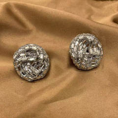 Luxury dark color glass crystal pave setting round shape studs earrings