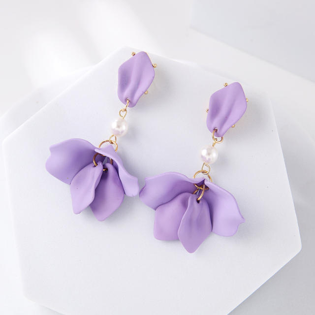 Korean fashion colorful acrylic petal flower earrings