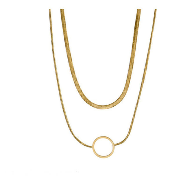 Chic two layer circle stainless steel necklace