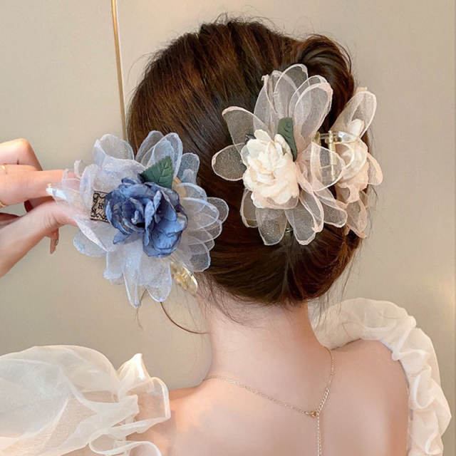 Summer fabric flower hot sale women hair claw clips