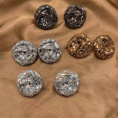 Luxury dark color glass crystal pave setting round shape studs earrings