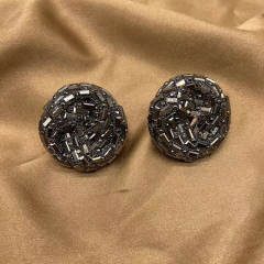 Luxury dark color glass crystal pave setting round shape studs earrings