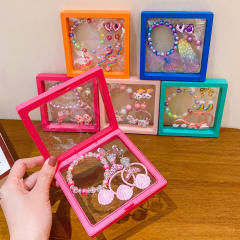 Cute unicorn colorful beaded jewelry bracelet set with display box