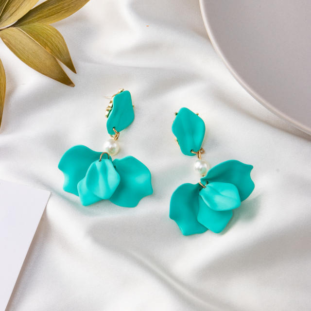 Korean fashion colorful acrylic petal flower earrings