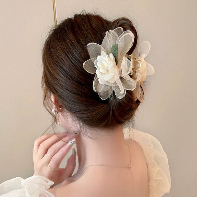 Summer fabric flower hot sale women hair claw clips