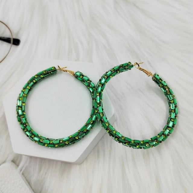 Easy match full diamond colorful big hoop earrings