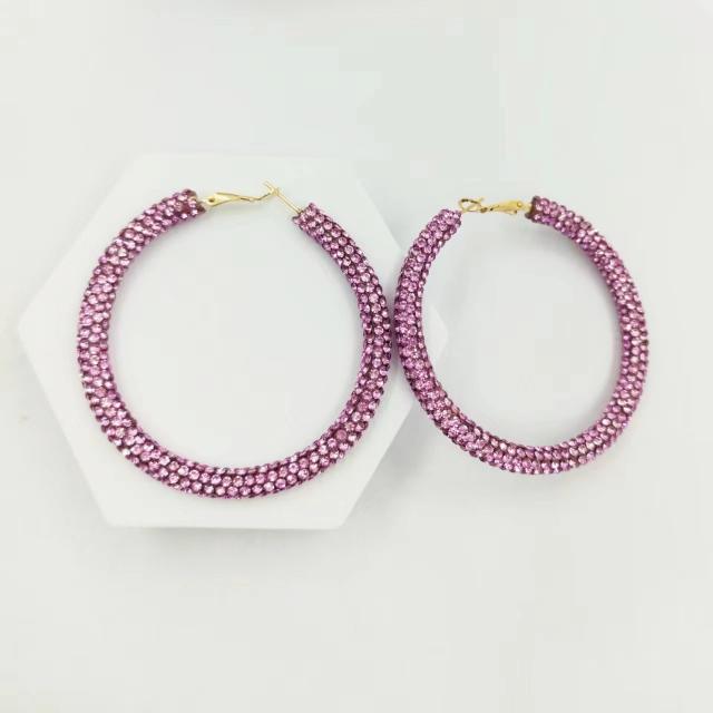 Easy match full diamond colorful big hoop earrings