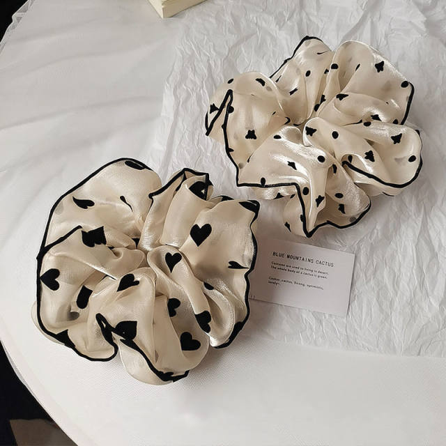 Elegant large size heart polka dots pattern women satin scrunchies