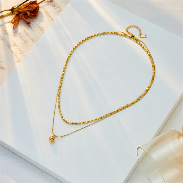 Elegant two layer bal bead stainless steel necklace