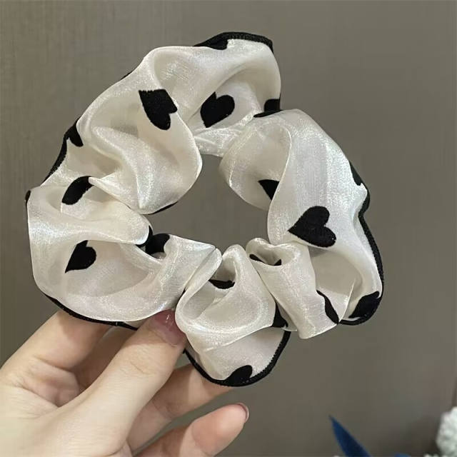 Elegant large size heart polka dots pattern women satin scrunchies