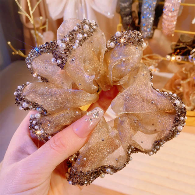 Elegant rhinestone organza scrunchies