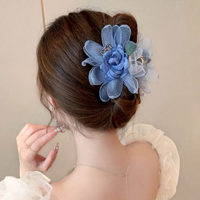 Summer fabric flower hot sale women hair claw clips