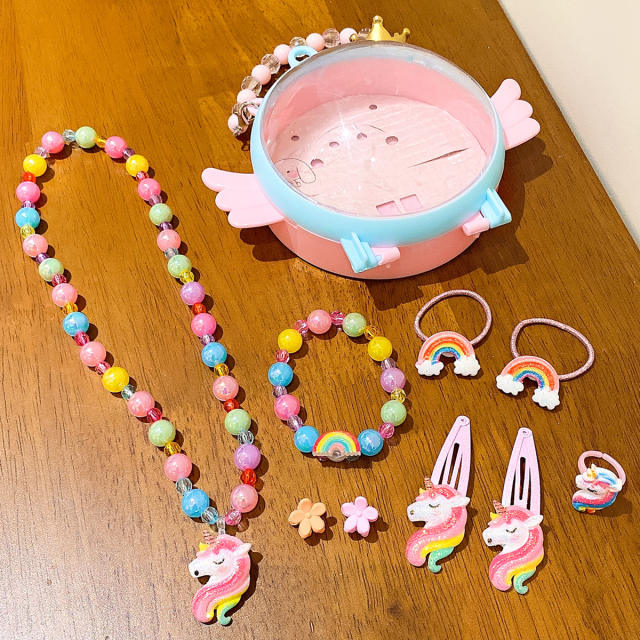 Cute cartoon princess gift jewelry set with box for kids