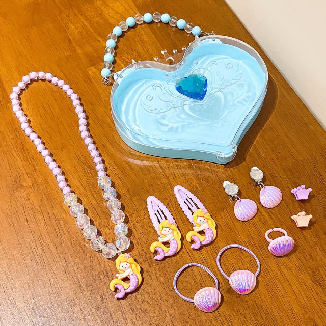 Cute cartoon princess gift jewelry set with box for kids