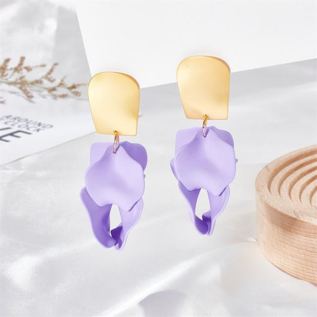 Korean fashion candy color acrylic flower petal earrings