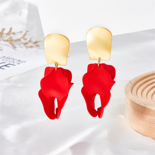 Korean fashion candy color acrylic flower petal earrings