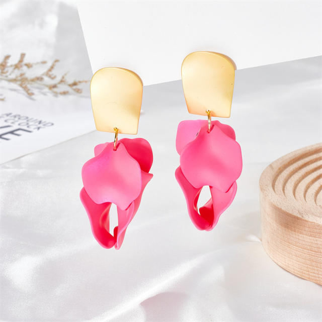 Korean fashion candy color acrylic flower petal earrings