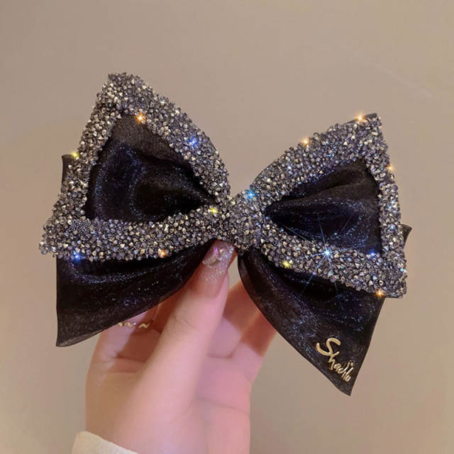 Korean fashion elegant diamond bow french barrette hair clips