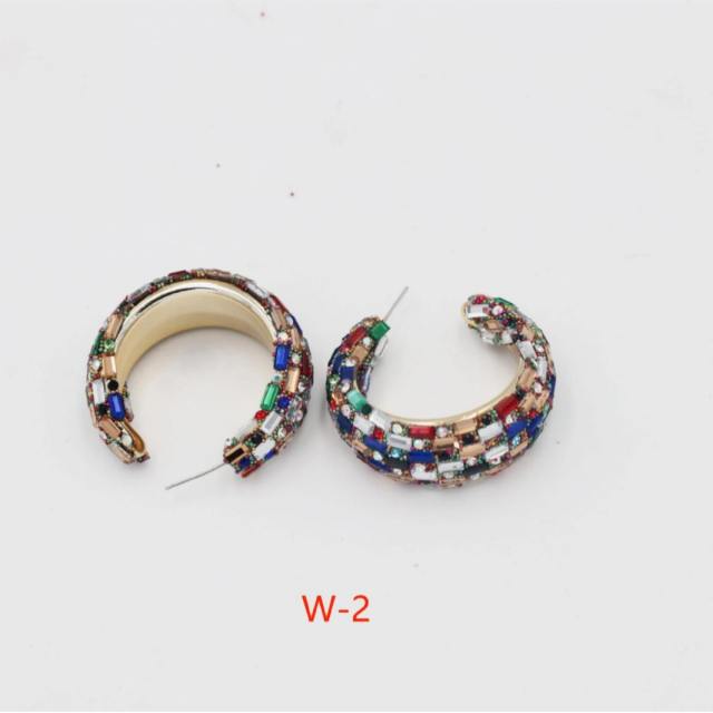 Luxury full of glass crystal rhinestone open hoop chunky women earrings