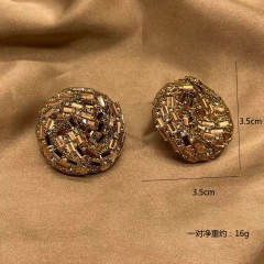 Luxury dark color glass crystal pave setting round shape studs earrings