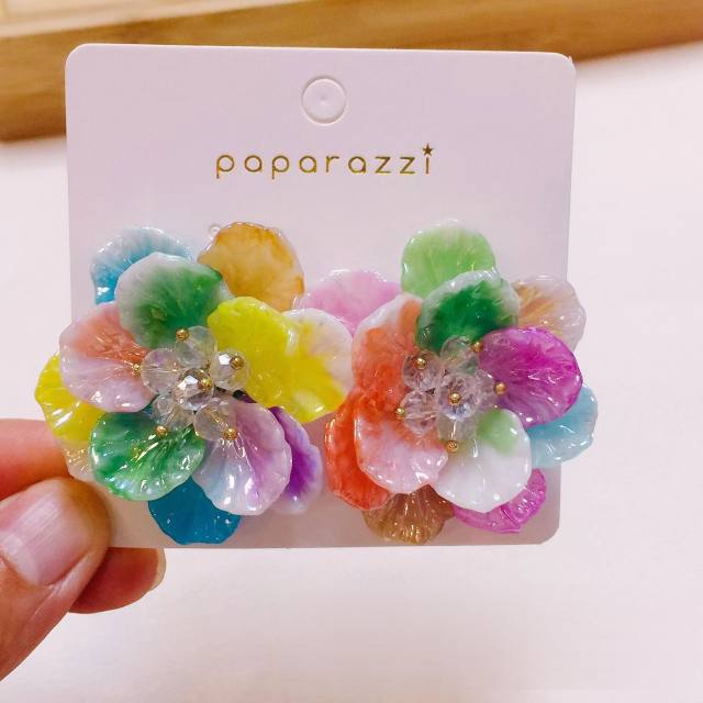 Summer colorful petal bloom flower acrylic  women earrings