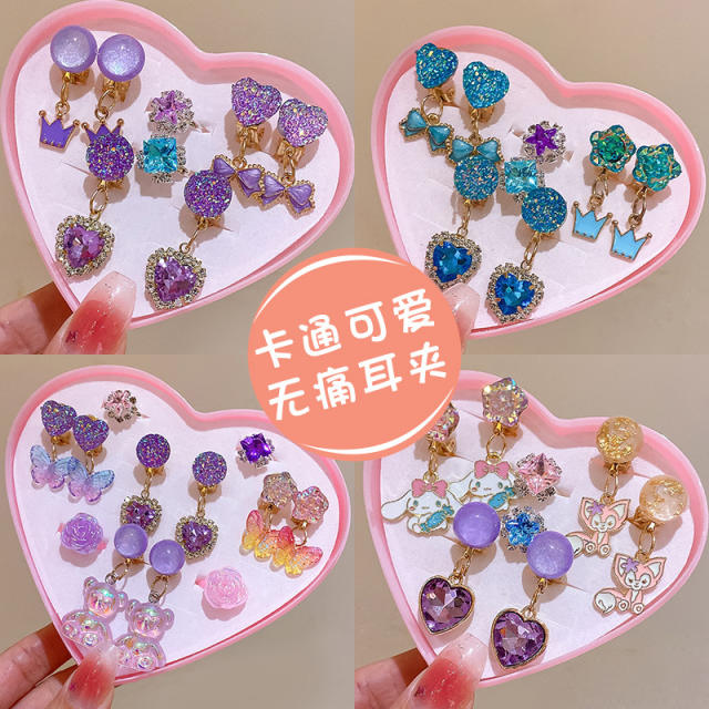 Cute cartoon colorful acrylic clip errings for kids