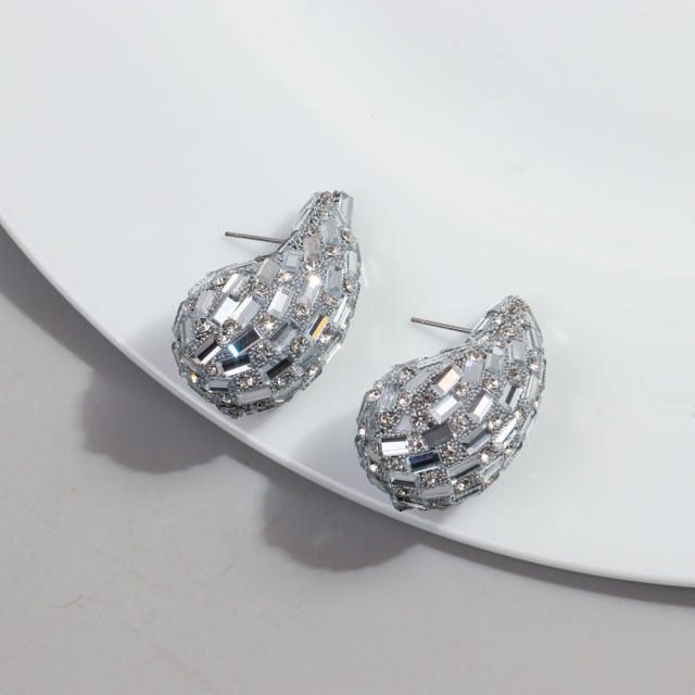 Hot sale waterdrop shape full diamond chunky earrings