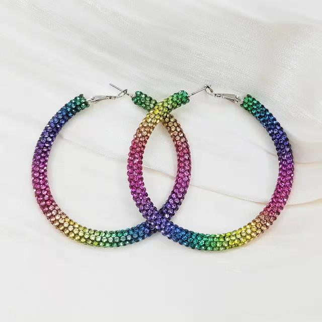 Easy match full diamond colorful big hoop earrings