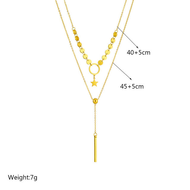 Elegant two layer bar pendant star stainless steel dainty necklace