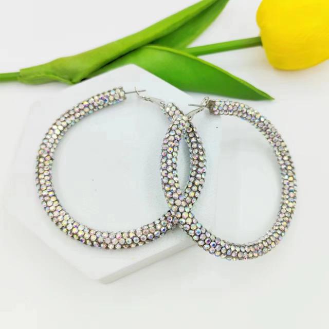 Easy match full diamond colorful big hoop earrings