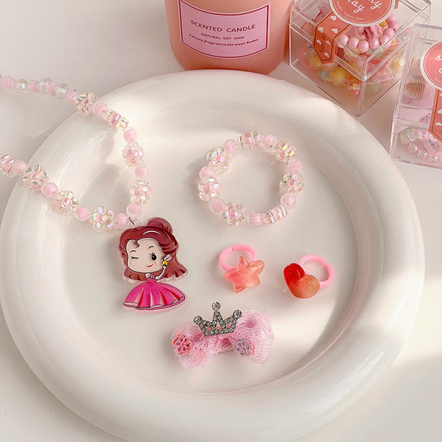Super cute pink color jelly bead jewelry set for kids