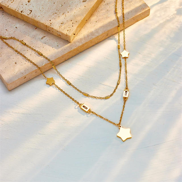 Korean fashion two layer star charm stainless steel necklace