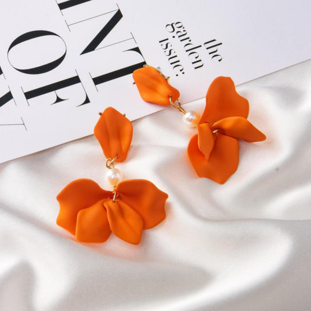 Korean fashion colorful acrylic petal flower earrings