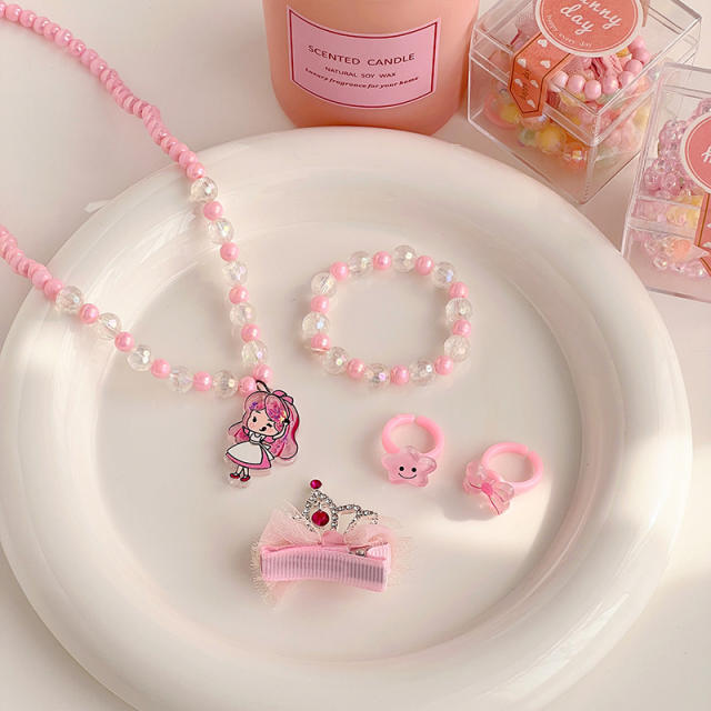 Super cute pink color jelly bead jewelry set for kids