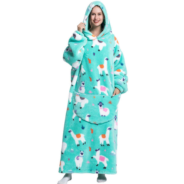 140cm Oversize warm Flannel hooded pajamas blanket sweatshirt