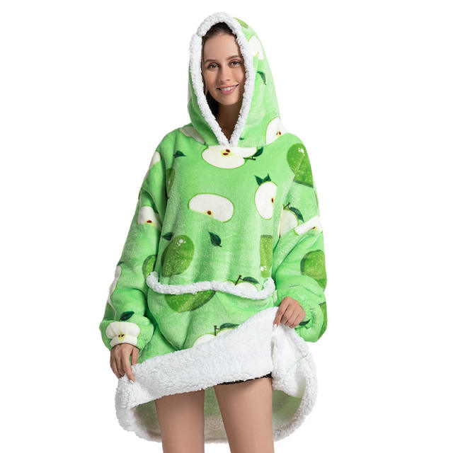 Lengthened and thickened flannel hooded pajamas blanket sweatshirt