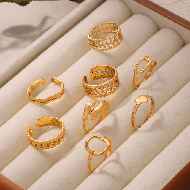 18KG easy match hollow out gold color stainless steel rings collection