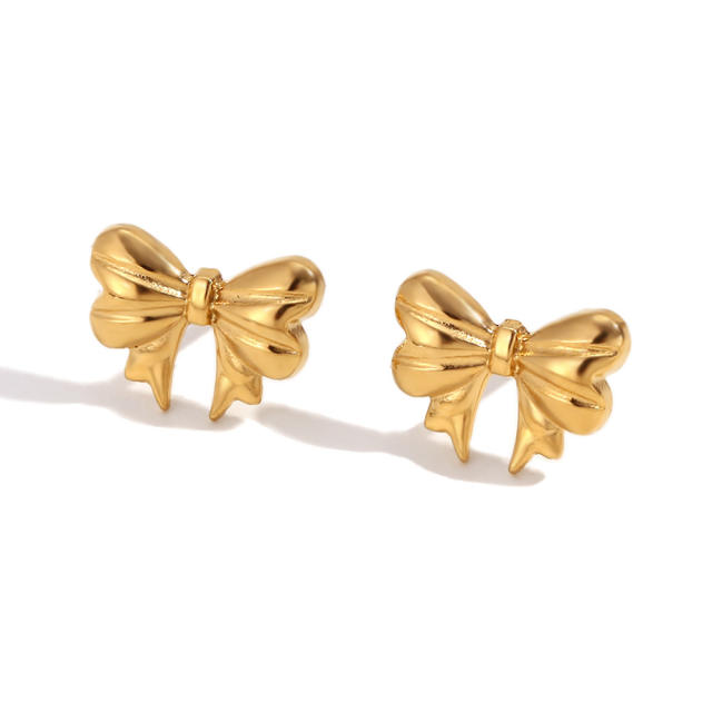 18KG dainty cute bow stainless steel necklace earrings set