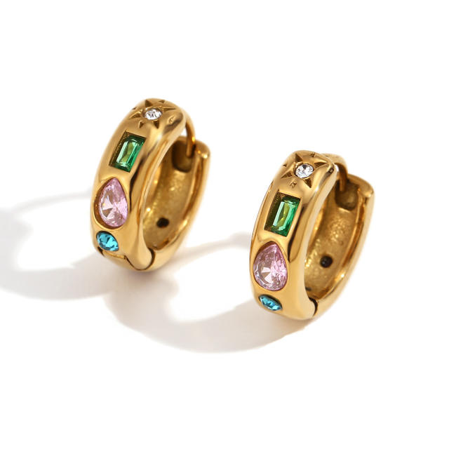 18KG colorful diamond setting easy match stainless steel huggie earrings cuffs rings collection